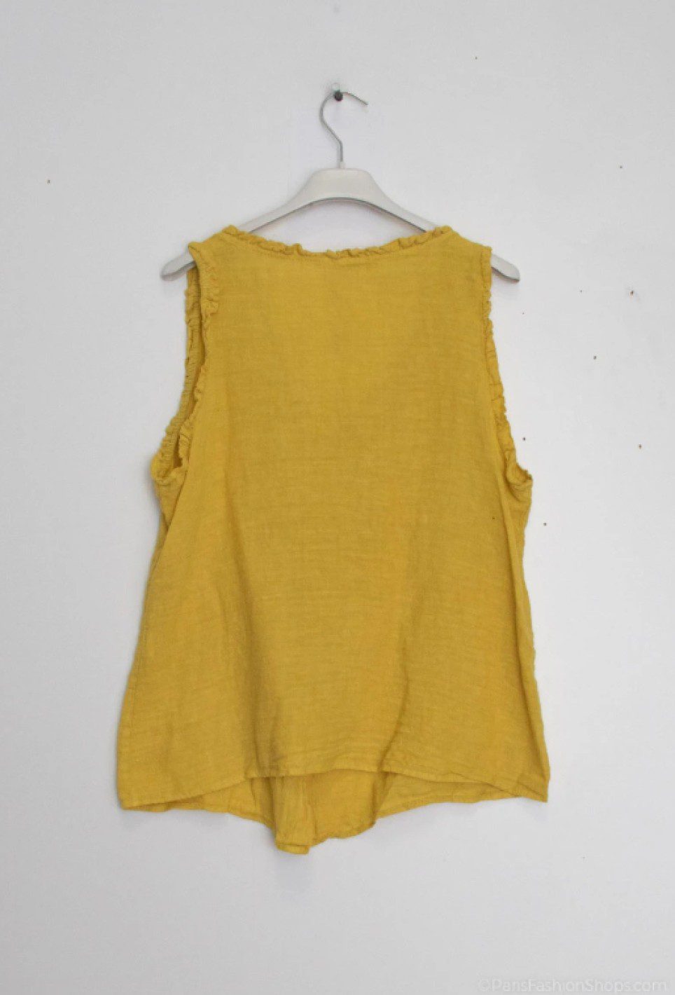 Mouwloze linnen blouse met V-hals - zomer luchtige geknopte topje GEEL - maat M