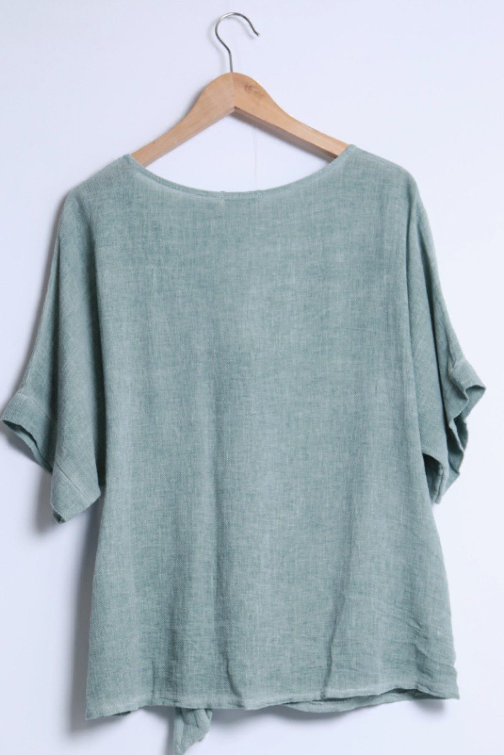 Linnenmix luchtige en elegante top met strikdetail - v-hals - kleur GROEN - maat 40