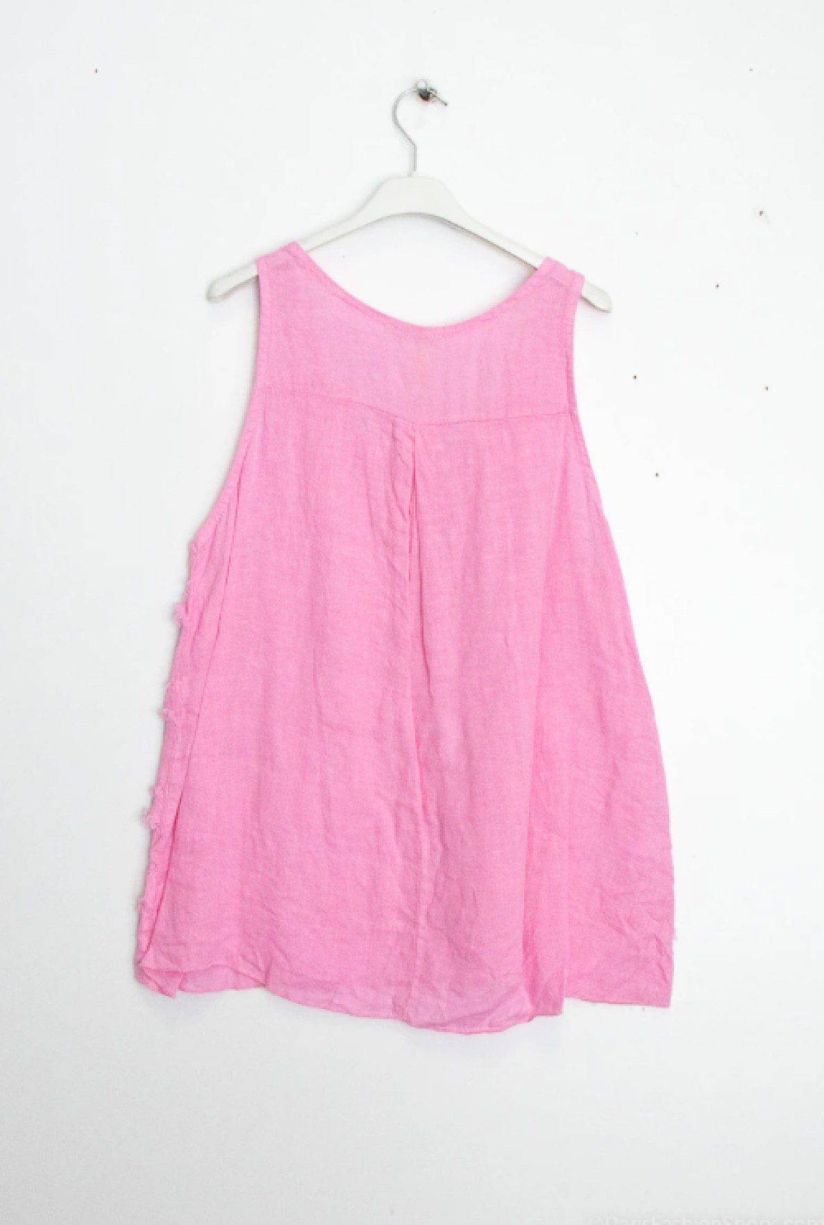 Mouwloze 100% linnen top met franjes voor kant - Casual en authentieke stijl ROZE kleur - Maat M