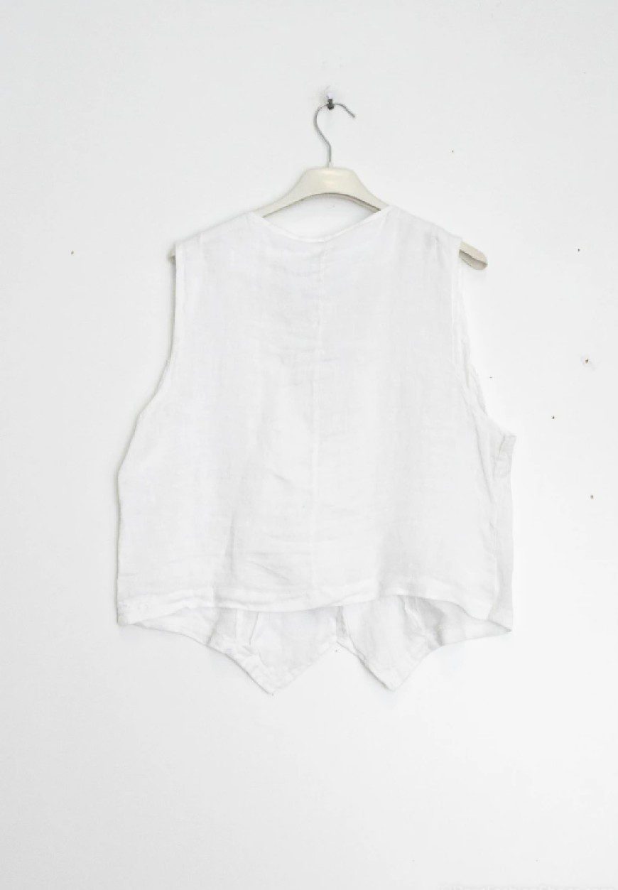 Mouwloos linnen vest - Elegante V-hals en een comfortabele stijl - kleur WIT - maat 38-40