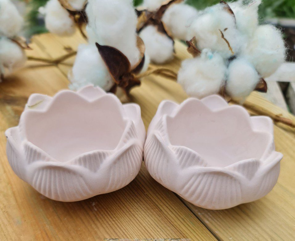 Handgemaakte 2 stuks waxinelichtjes houders van gips - kaars - licht gewicht 2x50gr