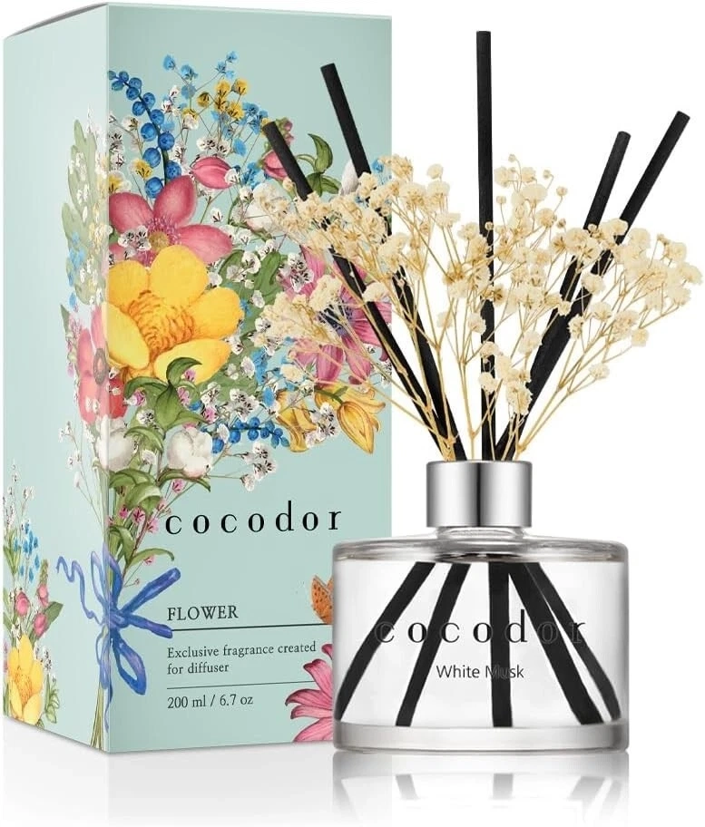 Heerlijk geur diffuser met rietstokken – WHITE MUSK huisparfum - met gipskruid - warme poeder - 200ml