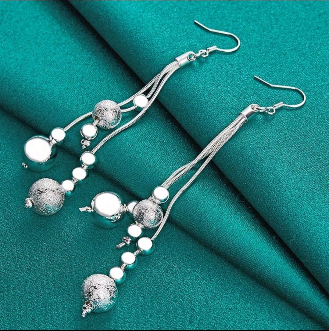 Zilver 925 oorbellen van drie lagen met bollige decoratie - mat en glans 1 paar