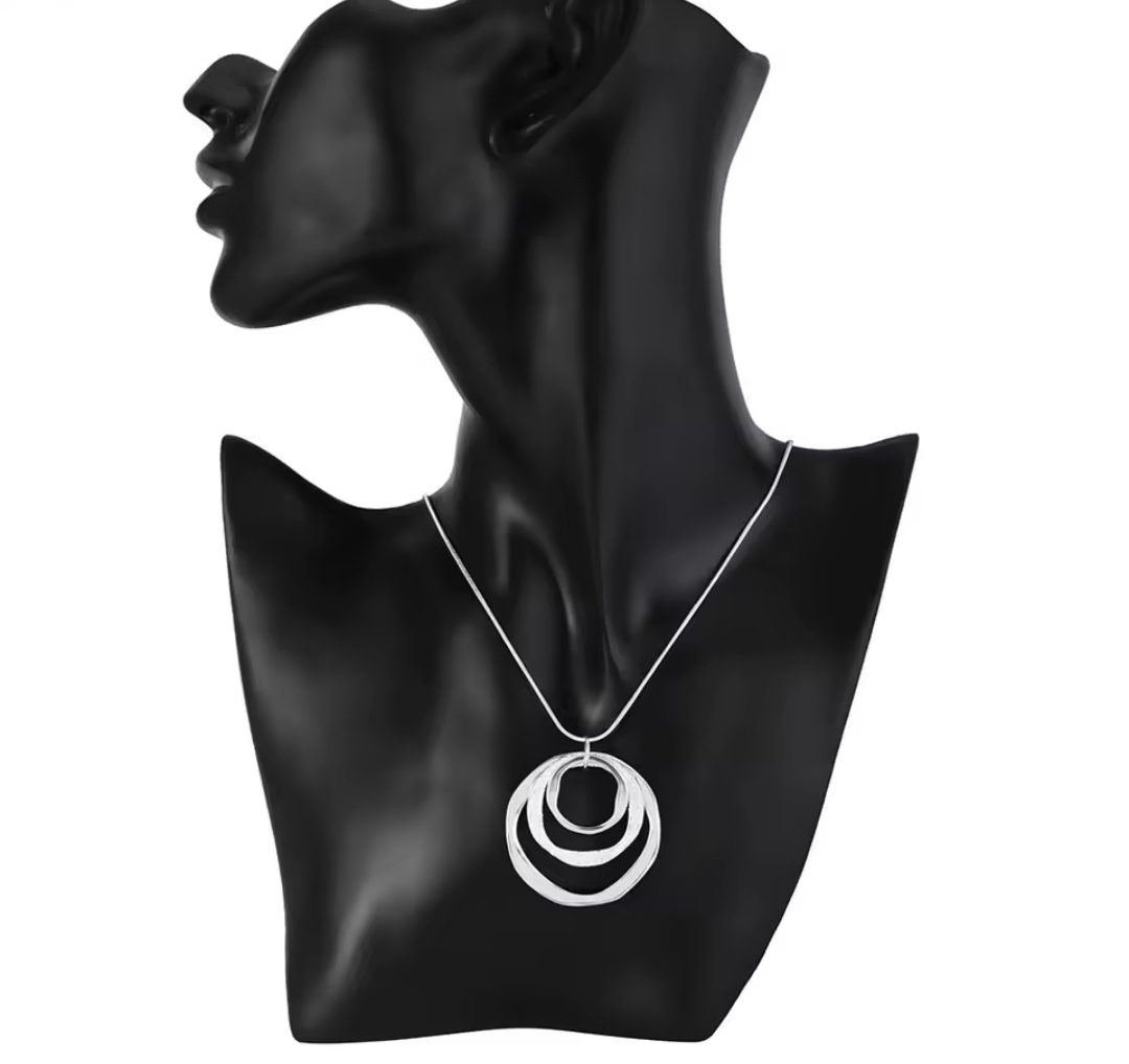 Zilver 925 sieraden set - ketting en oorbellen - ronde elementen - elegante juweel