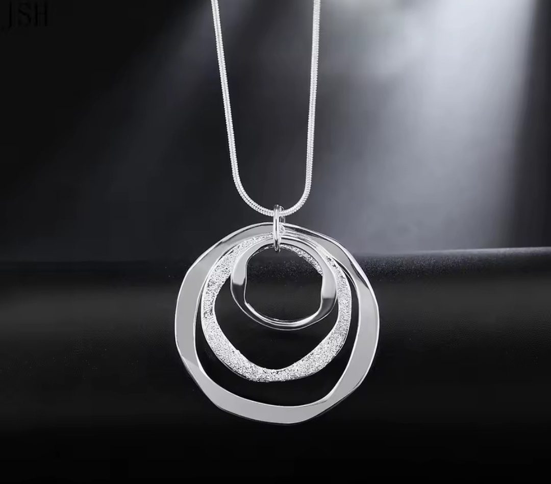 Zilver 925 sieraden set - ketting en oorbellen - ronde elementen - elegante juweel - Afbeelding 5