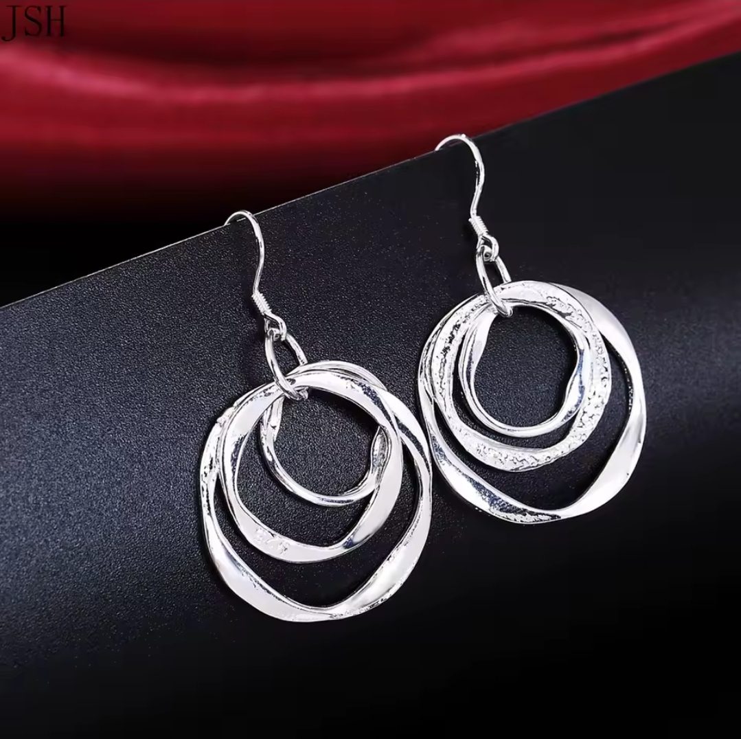Zilver 925 sieraden set - ketting en oorbellen - ronde elementen - elegante juweel - Afbeelding 4