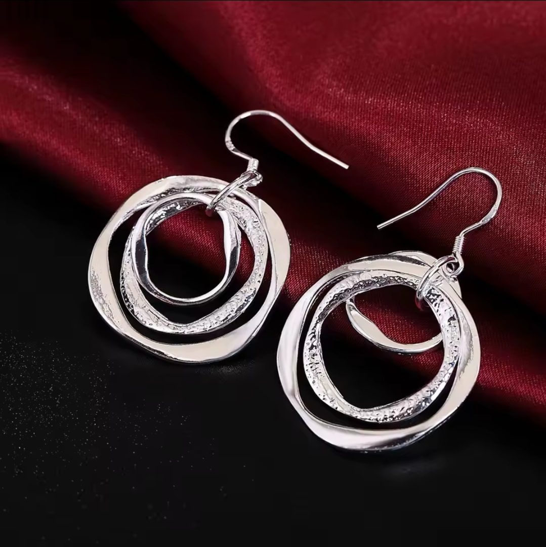 Zilver 925 sieraden set - ketting en oorbellen - ronde elementen - elegante juweel - Afbeelding 3
