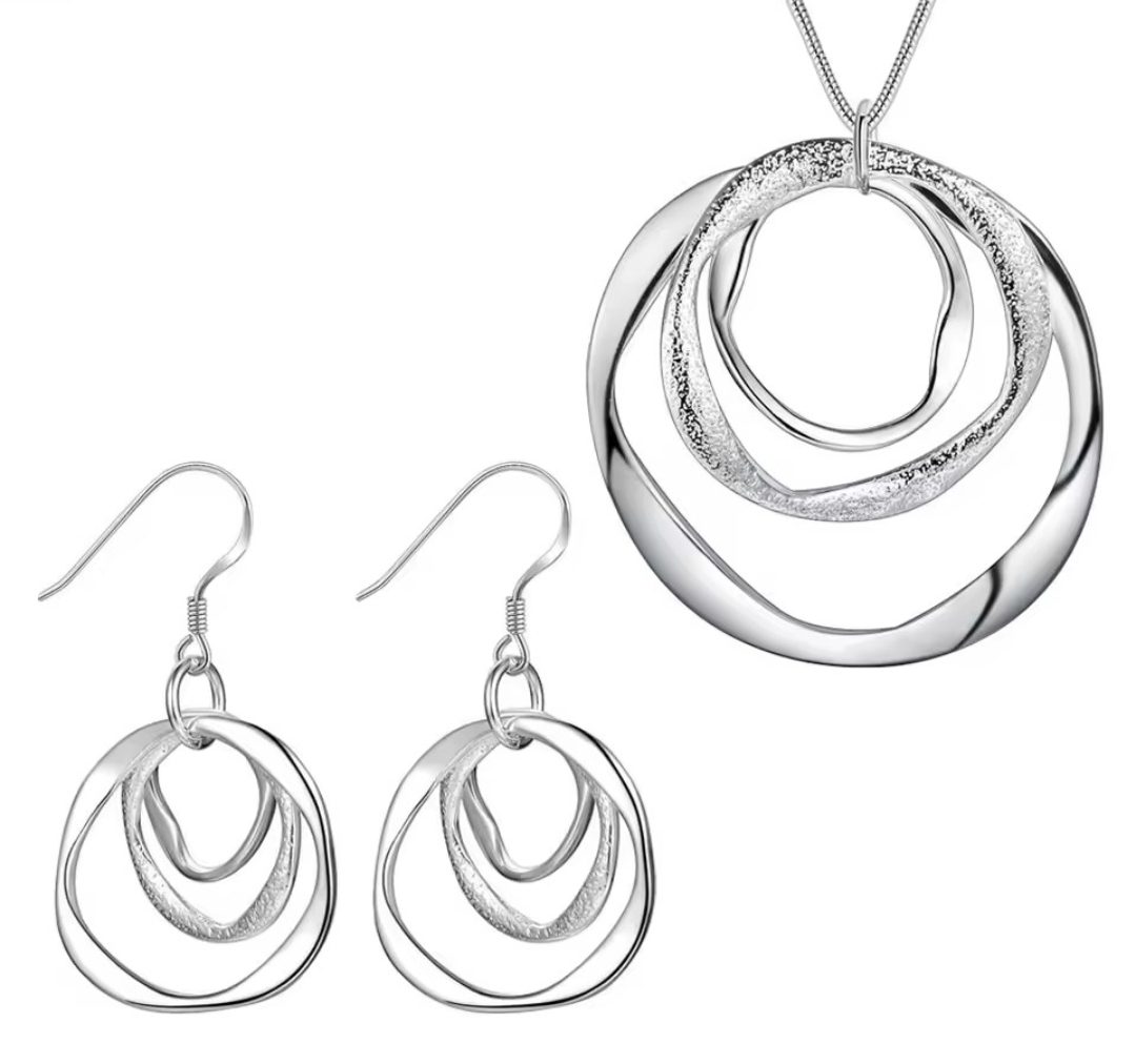 Zilver 925 sieraden set - ketting en oorbellen - ronde elementen - elegante juweel