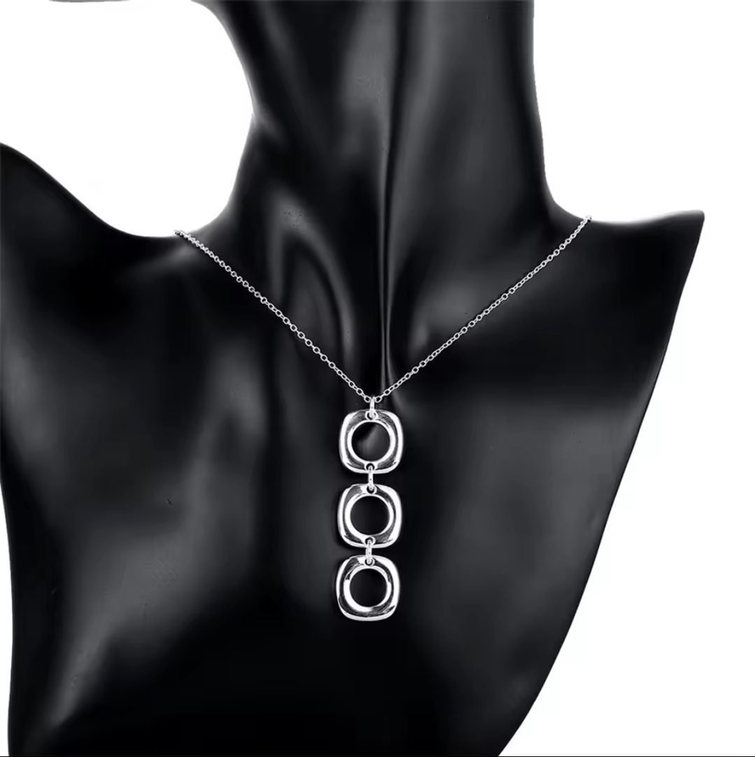 Zilver 925 sieraden set - ketting en oorbellen - vierkante elementen