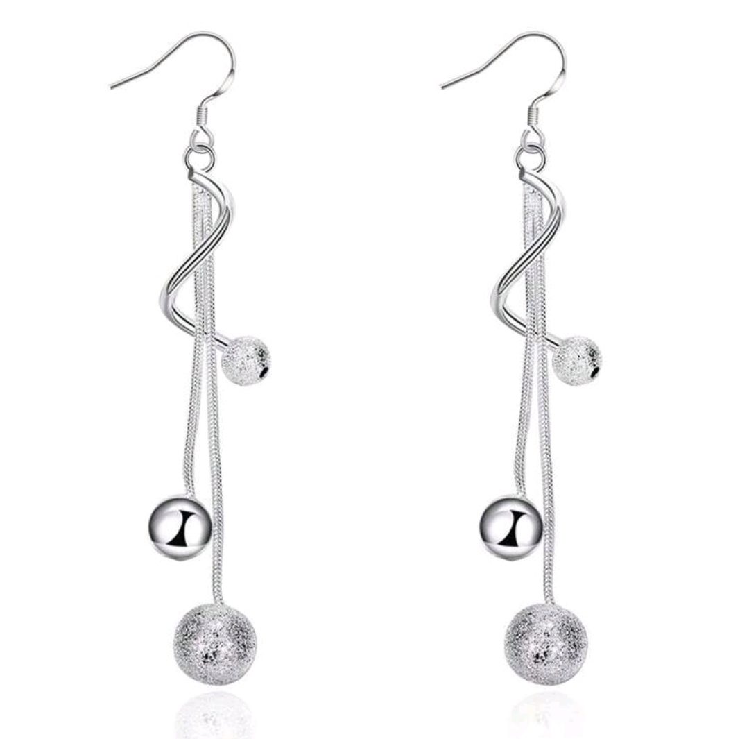 Zilver 925 oorbellen va drie lagen met bollige decoratie - 1 paar