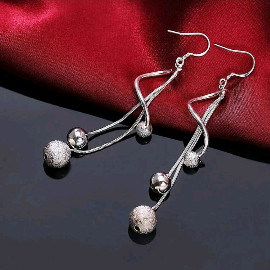 Zilver 925 oorbellen va drie lagen met bollige decoratie - 1 paar