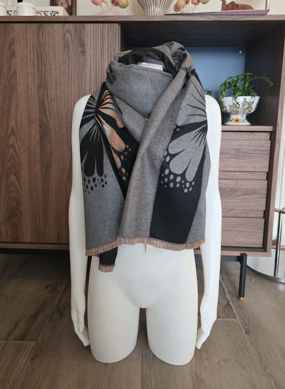 Heerlijk warme sjaal ZWART-GRIJS herfst - winter - wol en viscose - warme scarf 1st