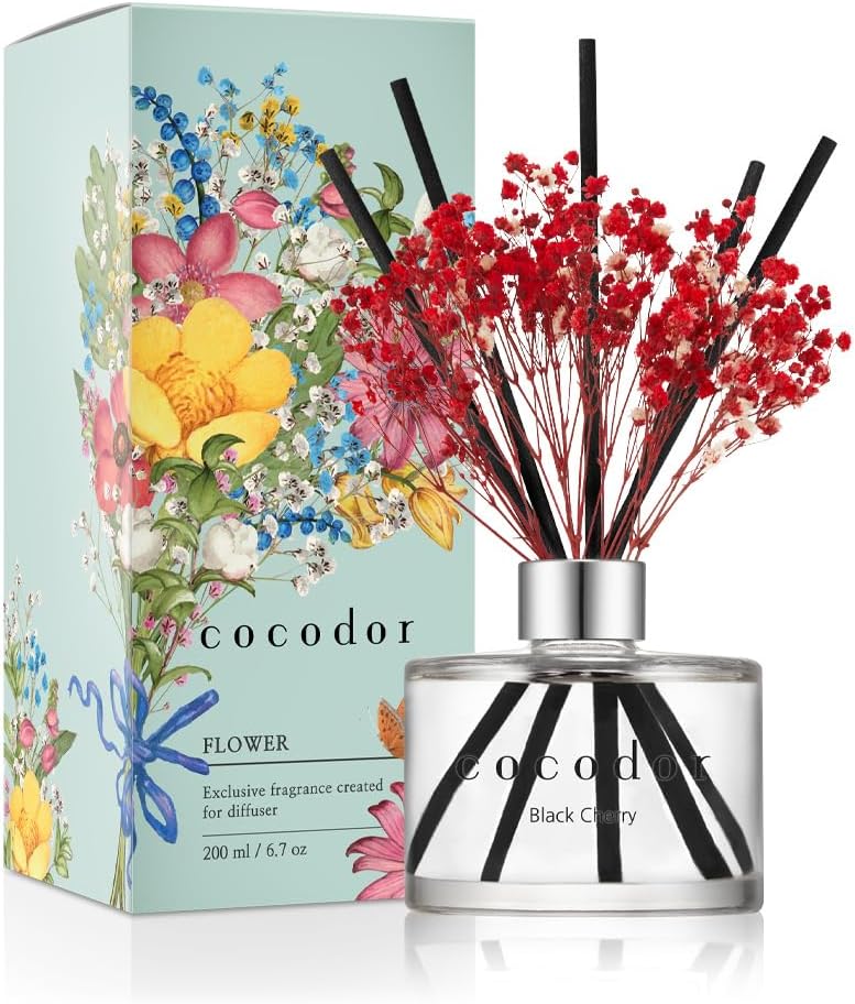 Heerlijk geur diffuser met rietstokken – BLACK CHERRY huisparfum - met gipskruid - zoete evenwicht - 200ml